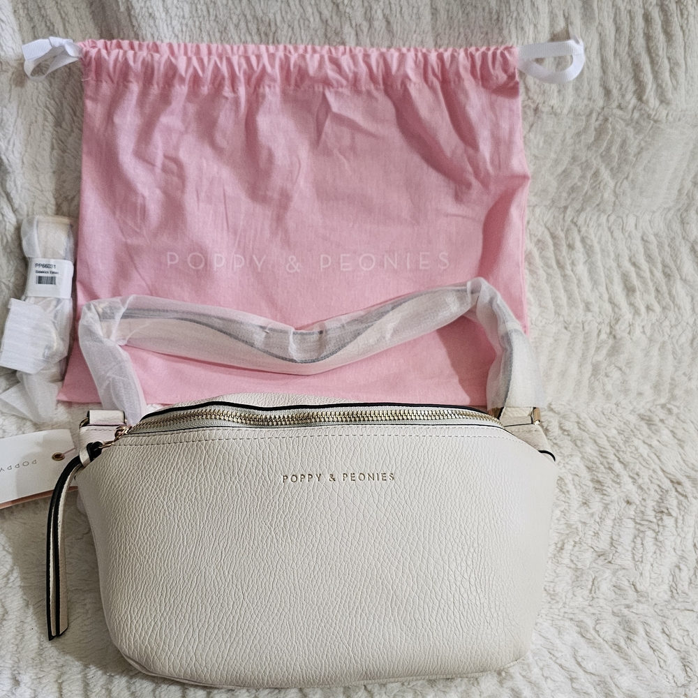 Poppy & Peonies White Crossbody Bag